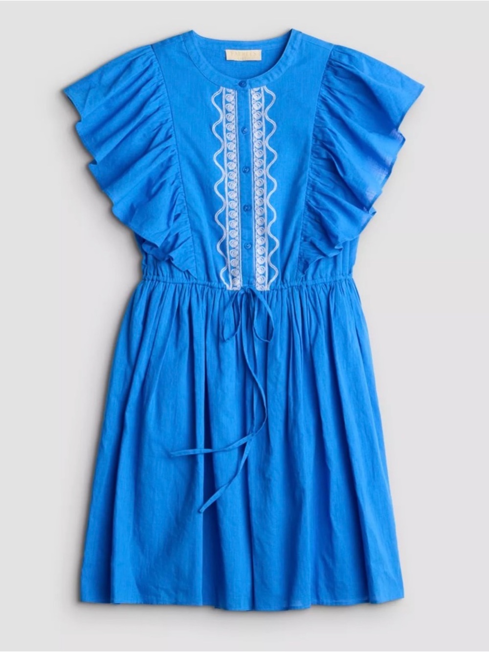 Womens Farmers Market Blue Ruffle Sleeve Embroidered Dress